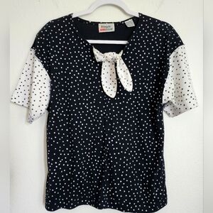 Simple Addition 90's Colorblock Polka Dot Pullover Short Sleeve Top Ladies Sz L